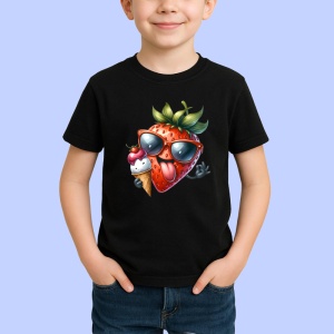 Tricou Capsuna amuzanta de vara cu inghetata, Fructe, Copii | Dama, culoare negru