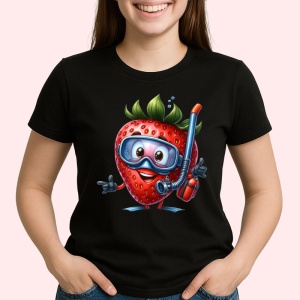 Tricou Capsuna amuzanta de vara scafandru, Fructe, Copii | Dama, culoare negru - Img 2