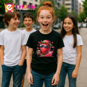 Tricou Capsuna amuzanta de vara skateboard, Fructe, Copii | Dama, culoare negru - Img 5