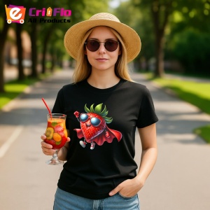 Tricou Capsuna amuzanta de vara super erou, Fructe, Copii | Dama, culoare negru - Img 9