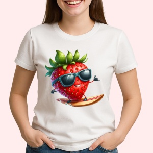 Tricou Capsuna amuzanta de vara surf, Fructe, Copii | Dama - Img 2