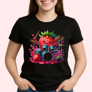 Tricou Capsuna amuzanta de vara tobosar, Fructe, Copii | Dama, culoare negru - Img 2