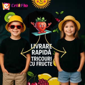 Tricou Capsuna amuzanta de vara yoga, Fructe, Copii | Dama, culoare negru - Img 6