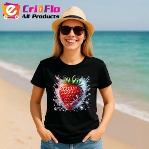 Tricou Capsuna si valuri reci, Fructe, Copii | Dama, culoare negru - Img 11