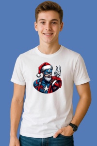 Tricou Captain America Christmas Barbos, din bumbac 100%, tricou alb, Copii | Dama | Barbat - Img 2