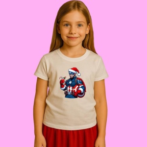 Tricou Captain America Christmas Cu Cana Si Scut, din bumbac 100%, tricou alb, Copii | Dama | Barbat - Img 2