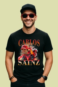 Tricou Carlos Sainz Colaj Rosu Portocaliu Formula 1, Copii | Dama | Barbat - Img 1