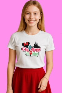 Tricou Castel Disney Crăciun Cu Globuri, din bumbac 100%, tricou alb, Copii | Dama | Barbat - Img 3
