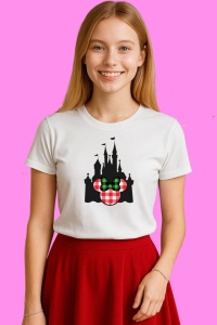 Tricou Castel Disney Cu Fundita Verde, din bumbac 100%, tricou alb, Copii | Dama | Barbat