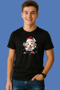 Tricou Catel Cu Fundal Deschis Si Fulgi Craciun, din bumbac 100% Copii | Dama | Barbat - Img 2