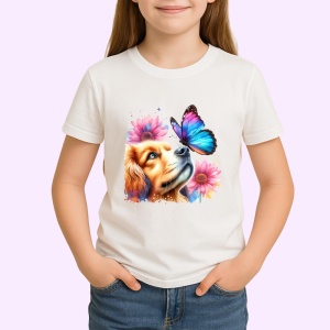 Tricou Cavalier King Charles Spaniel cu fluture violet si margarete Copii | Dama | Barbat Barbat