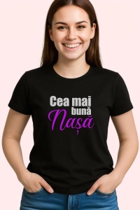 Tricou Cea Mai Buna Nasa Mov, din bumbac 100%, tricou negru, Dama | Barbat - Img 2