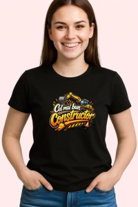 Tricou Cel Mai Bun Constructor Utilaj Galben V1, din bumbac 100%, tricou negru Dama | Barbat - Img 2