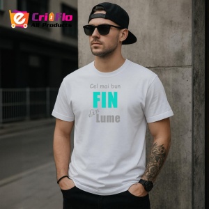 Tricou Cel Mai Bun Fin Din Lume Turcoaz, din bumbac 100% , tricou alb pentru Barbat - Img 3
