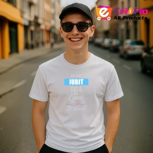 Tricou Cel Mai Iubit Tata Mesaj, din bumbac 100%, tricou alb, Dama | Barbat - Img 3