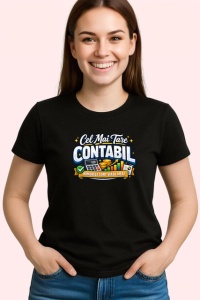 Tricou Cel Mai Tare Contabil Cifre Bani V1, din bumbac 100%, tricou negru Dama | Barbat