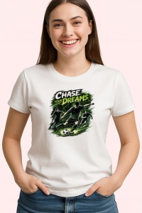 Tricou Chase Your Dreams Fotbalist Sub Lumina Lunii, din bumbac 100% , tricou alb pentru Copii | Dama | Barbat - Img 3
