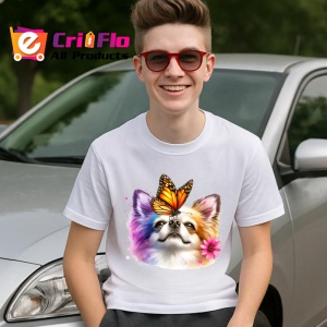 Tricou Chihuahua alb cu fluture portocaliu pe cap design de poveste Copii | Dama | Barbat Barbat - Img 5