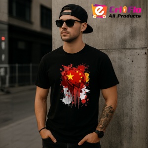 Tricou China Steag Splash Art, Copii | Dama | Barbat, culoare negru - Img 6