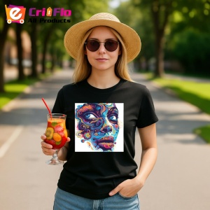 Tricou Chip feminin cu spirale psihedelice fundal alb Copii | Dama | Barbat, culoare negru - Img 7