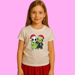 Tricou Christmas Grinch And Jack Skellington Santa Hat, din bumbac 100%, tricou alb, Copii | Dama | Barbat