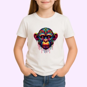 Tricou Cimpanzeu cu chip decorat artistic fundal alb Copii | Dama | Barbat - Img 4