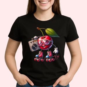 Tricou Cireasa de vara amuzant parrty pe role, Fructe, Copii | Dama, culoare negru - Img 2