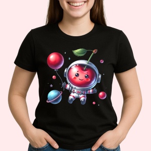 Tricou Cireasa de vara amuzanta astronaut, Fructe, Copii | Dama, culoare negru - Img 2