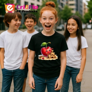 Tricou Cireasa de vara amuzanta castel de nisip, Fructe, Copii | Dama, culoare negru - Img 5