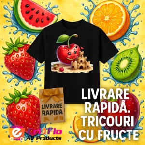 Tricou Cireasa de vara amuzanta castel de nisip, Fructe, Copii | Dama, culoare negru - Img 12
