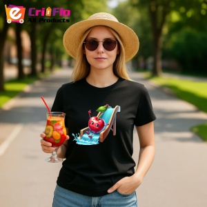 Tricou Cireasa de vara amuzanta pe topogan, Fructe, Copii | Dama, culoare negru - Img 9