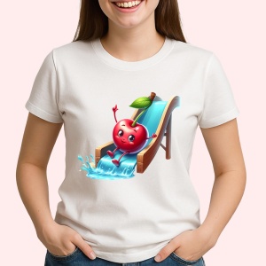 Tricou Cireasa de vara amuzanta pe topogan, Fructe, Copii | Dama - Img 2