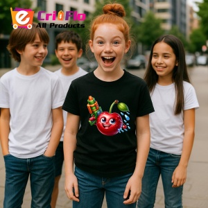 Tricou Cireasa de vara amuzanta pistol cu apa, Fructe, Copii | Dama, culoare negru - Img 5