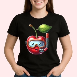Tricou Cireasa de vara amuzanta scafandru, Fructe, Copii | Dama, culoare negru - Img 2