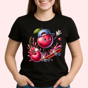 Tricou Cireasa de vara amuzanta skateboarding, Fructe, Copii | Dama, culoare negru - Img 2