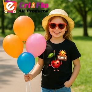 Tricou Cireasa de vara amuzanta summer, Fructe, Copii | Dama, culoare negru - Img 3