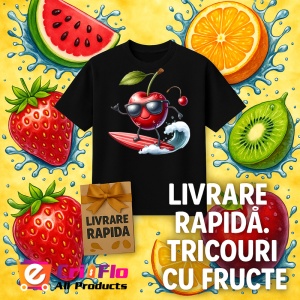 Tricou Cireasa de vara amuzanta surfing, Fructe, Copii | Dama, culoare negru - Img 12
