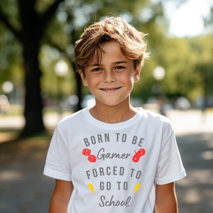 Tricou clasic haios personalizat, pentru copii Born to be Gamer, forced to go to school
