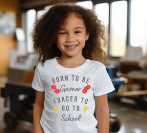 Tricou clasic haios personalizat, pentru copii Born to be Gamer, forced to go to school - Img 4
