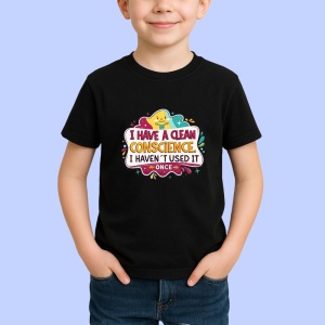 Tricou Clean Conscience Never Used It, Copii | Dama | Barbat, culoare negru - Img 3