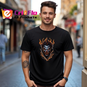 Tricou Clovn inflacarat cu par rosu si zambet larg fundal alb Copii | Dama | Barbat, culoare negru - Img 6