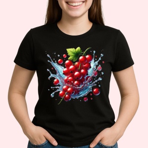 Tricou Coacaze rosii in val acvatic, Fructe, Copii | Dama, culoare negru - Img 2