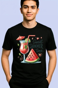 Tricou Cocktail cu pepene rosu text sweet summer time design estival Copii | Dama | Barbat, negru - Img 2