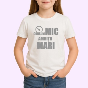 Tricou Consum Mic Ambitii Mari Indicator Amuzant, din bumbac 100% , tricou alb pentru Copii | Dama | Barbat