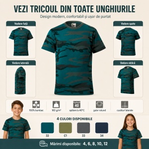 Tricou copii camuflaj Malfini 149 – 100% bumbac, unisex, fete și băieți - Img 6