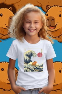 Tricou copii Capybara - Surfing, stil Japonez