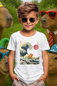 Tricou copii Capybara - Surfing, stil Japonez - Img 3