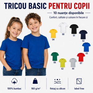 Tricou Copii Clasic Basic Free – Băiat și Fată, 100% Bumbac, Confortabil - Img 5