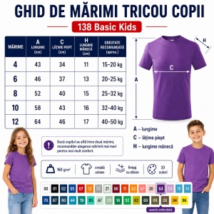 Tricou Copii Clasic Basic Kids, Băiat/Fată, Bumbac 100% Confortabil, 160 g/m², Mărimi 4–12 ani - Img 4