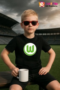 Tricou copii cu logo stema VfL Wolfsburg Germania, din bumbac 100% - Img 4
